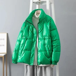 Casaco de algodão feminino, casaco coreano de pão solto, parkas grossas quentes, jaqueta monocromática, moda inverno, novo, 2024