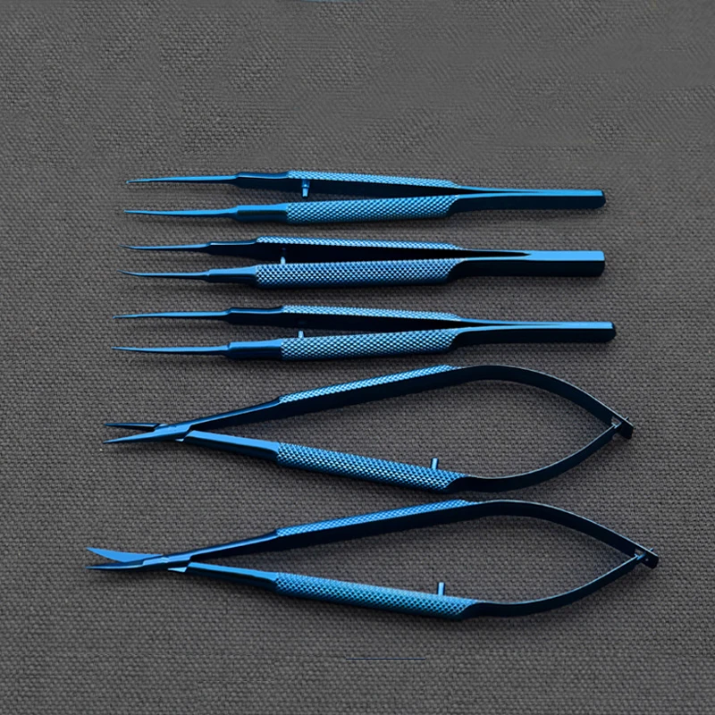 أدوات الجراحة المجهرية من التيتانيوم مجموعة أدوات الجراحة المجهرية مقص حامل الإبرة ملقط 14 سنتيمتر