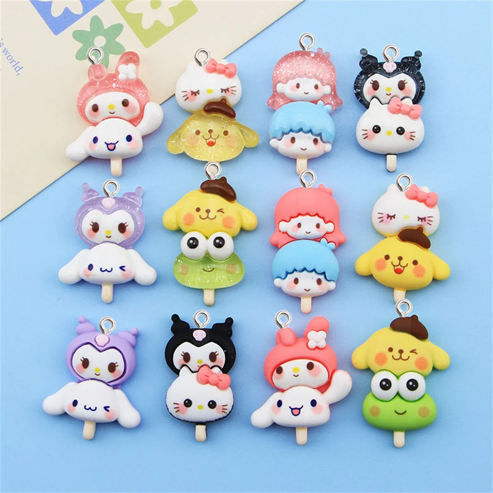 10Pcs Cartoon String Animals Resin Charms Kawaii Pendants Jewelry Earrings DIY Decoration Key Chain Phone Case Craft Accessories