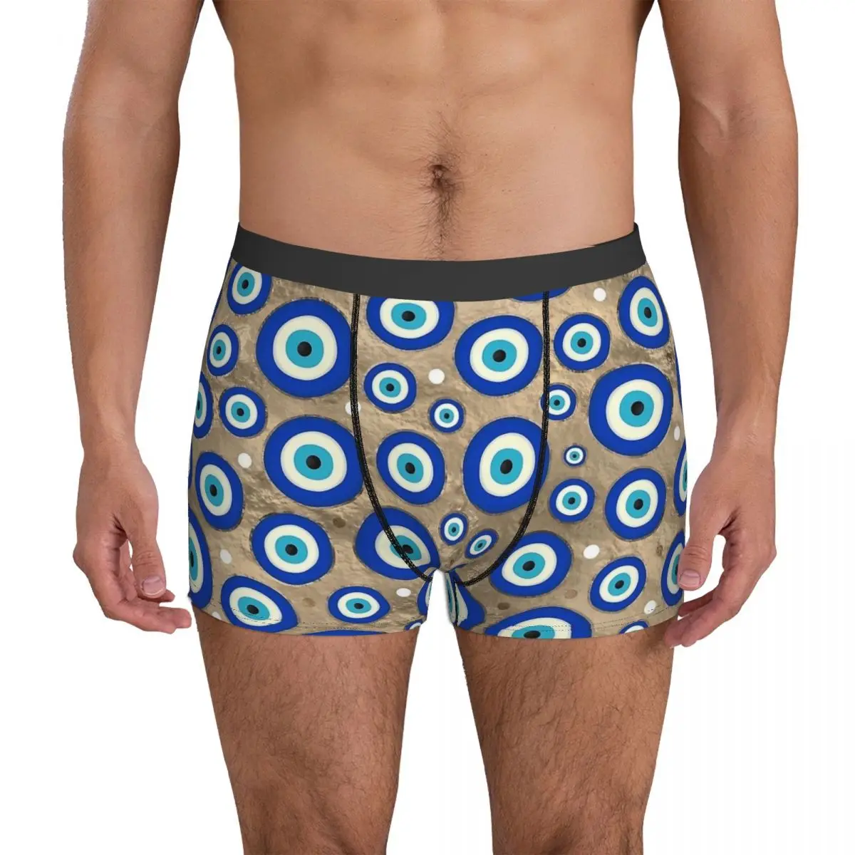 Men's Greek Evil Eye Pattern Pastel Underwear Meander Ornament Funny Boxer Briefs Shorts Panties Homme Soft Underpants Plus Size