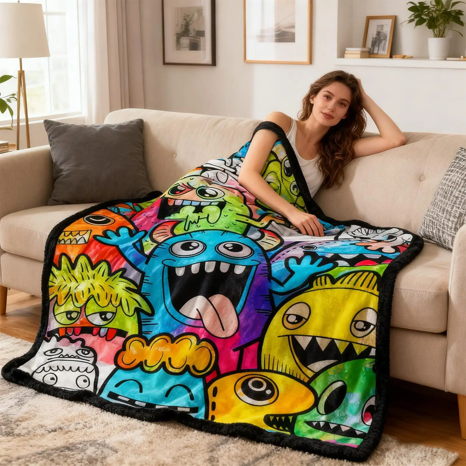 Giant 59x50 Inch Coloring Fleece Blanket Washable Warm Throw Quilt Reusable Activity Mat Gift for Family Kids Adults Birthday