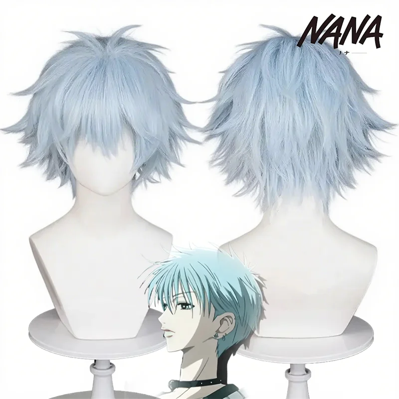 Anime NANA Okazaki Shinichi peluca de Cosplay para adultos pelo corto azul claro Halloween mujeres hombres pelucas sintéticas resistentes al calor Prop
