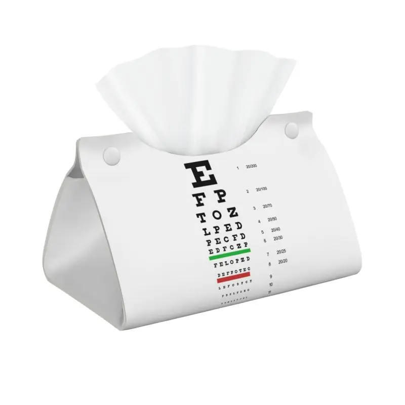 Custom Snellen Chart Eye Test Tissue Box Cover PU Leather Rectangular Optometrist Optician Facial Tissue Box Holder