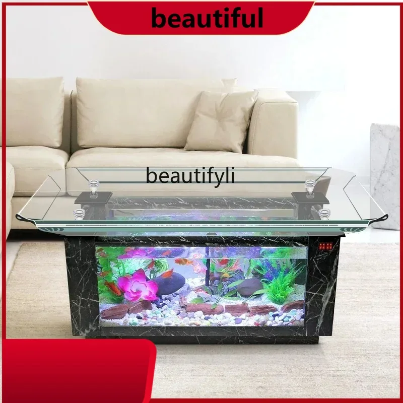 H Tea Table Fish Tank Aquarium Ecological Living Room Home Office Glass Tea Table Turtle Jar Bottom Filter Grass Tank  H