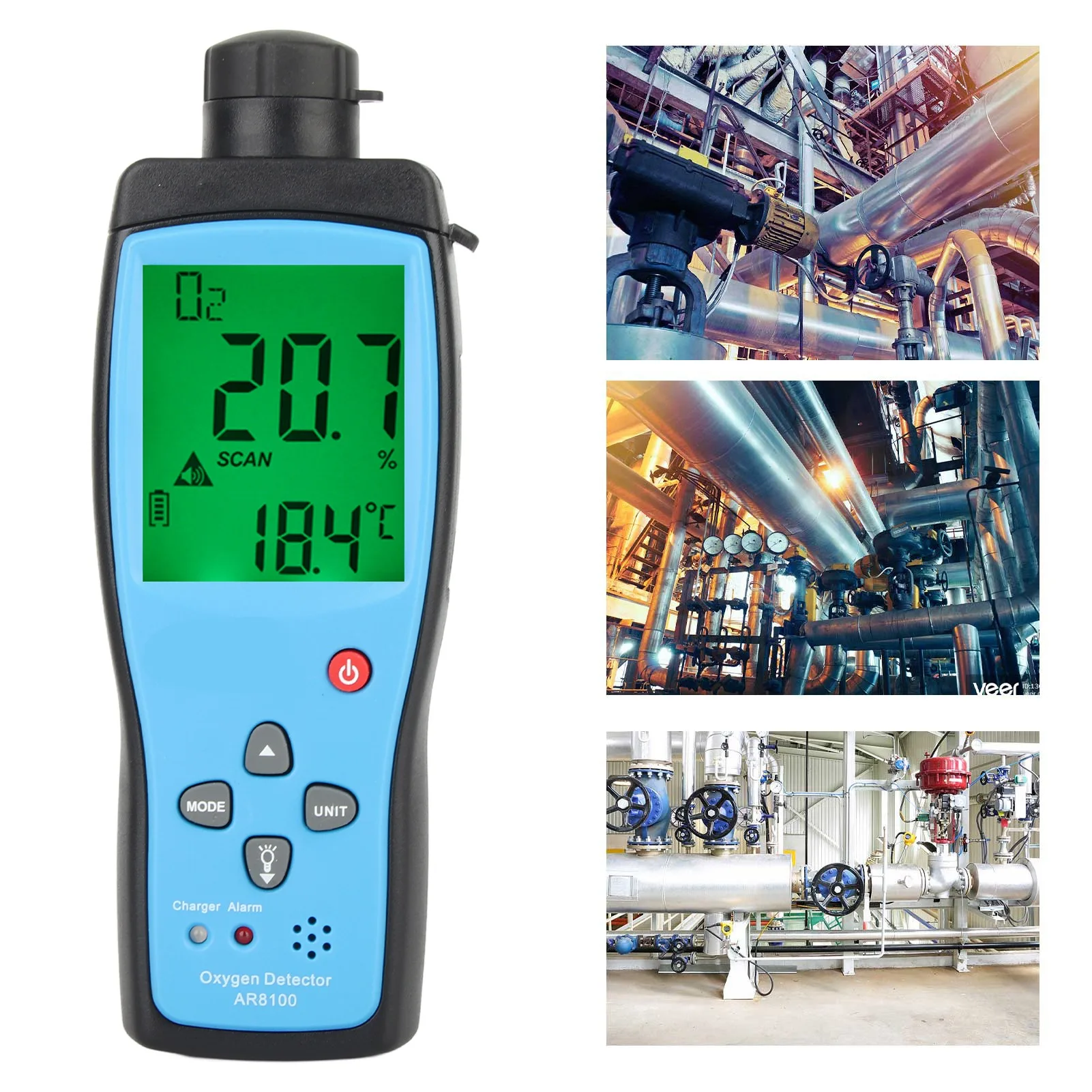 AR8100 Handheld O2 Meter Rechargeable Oxygen Detector for Outdoor Industry Gas Analyzer Gas Detection Oxygen Detector Gas Tester