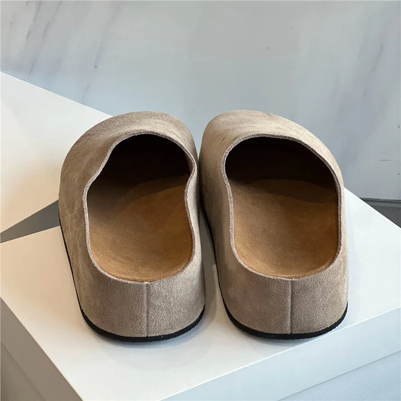 Dave&di Nordic Minimalist Frosted Genuine Leather Mules Shoes For Women With Thick Soles And Toe Caps Worn Slippers Shoes Woman