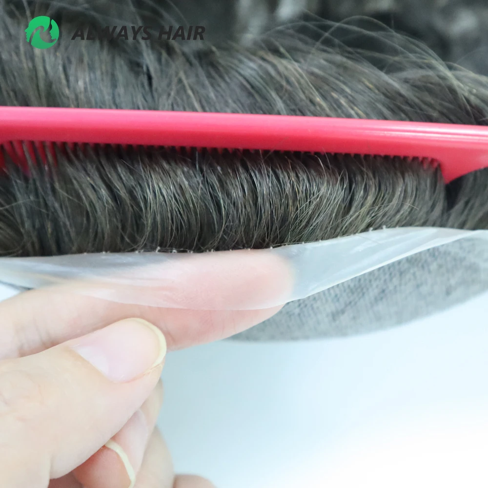 Superdünnes Hauttoupet aus indischem Haar für Männer, Haardichte 100%, Vollständig geknotetes Haarprothesensystem im Ausverkauf – Detail 7