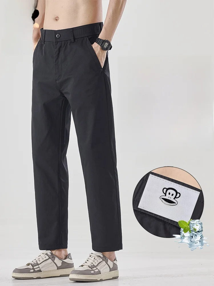 

PaulFrank Ice Silk Men's 9-Piece Pants Summer Thin Fashion Simple Commuting Casual Straight Leg Pants Cool Feeling Lightweight