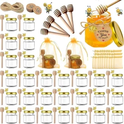 1.5oz Mini Honey Jars Party Favors in Bulk with Dipper Gold Lids Cute Bee Pendants Gift Bags and Jute for Baby Shower