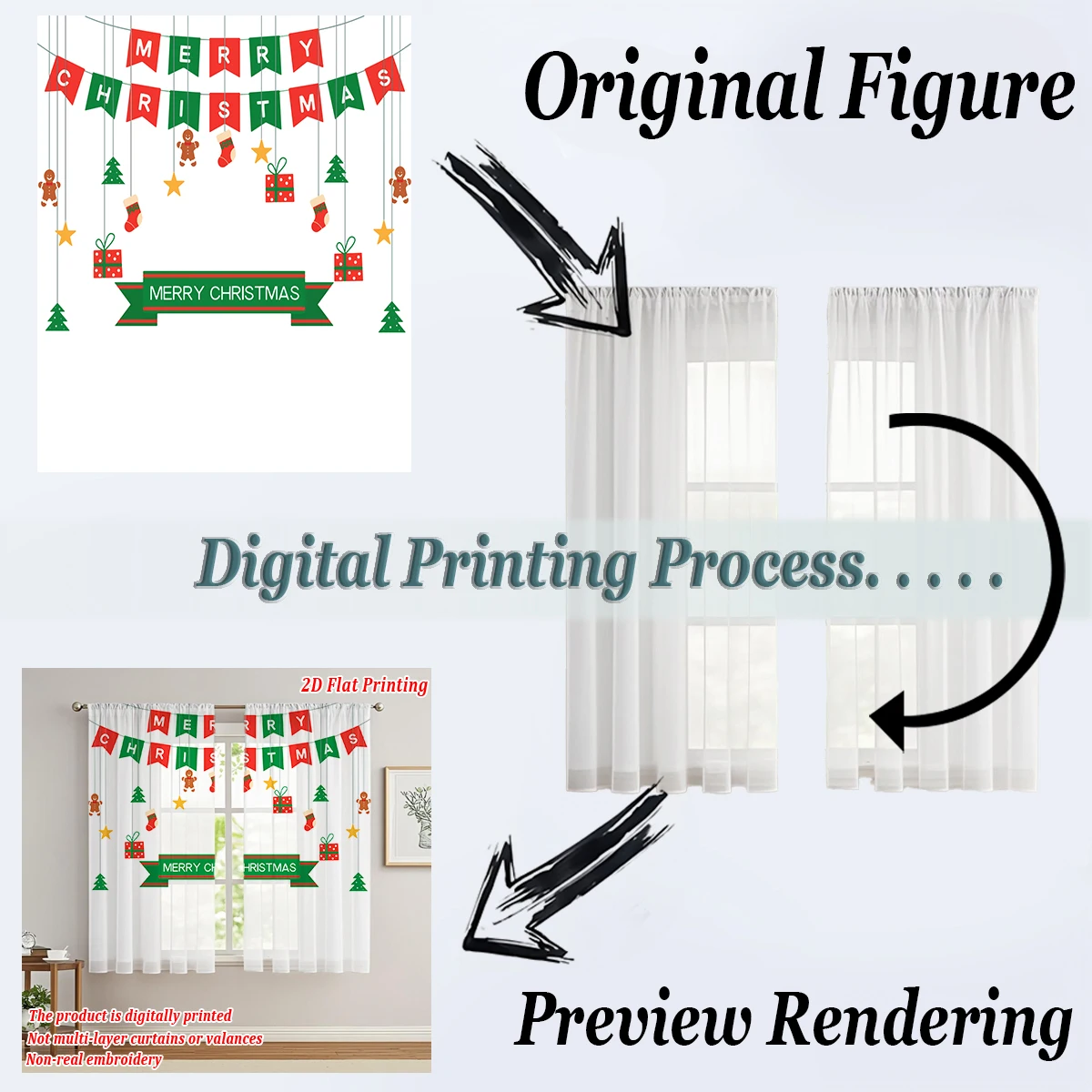 ستارة شفافة للمطبخ مطبوعة مسطحة لعيد الميلاد مع كرة عيد الميلاد كوز الصنوبر ندفة الثلج لحفلة ديكور المنزل في عيد الميلاد