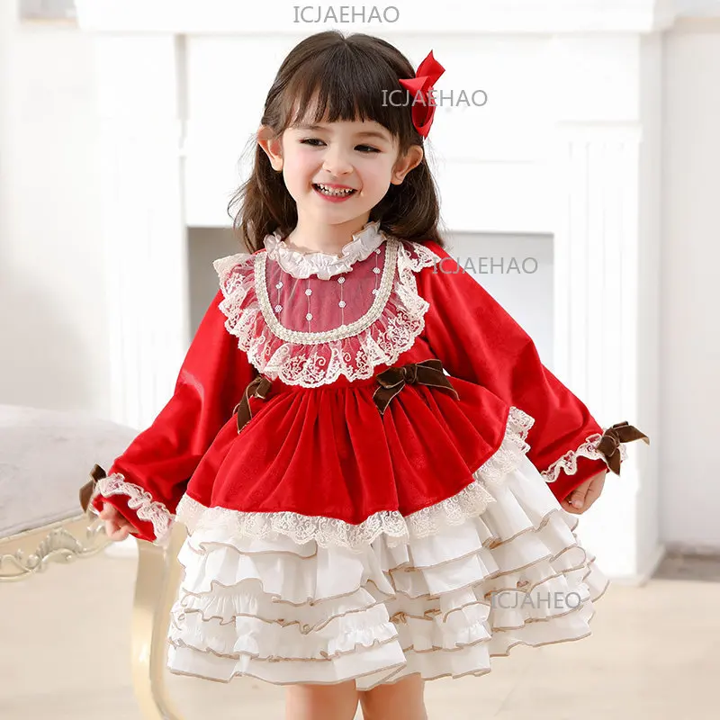 Dress For Girls New  Autumn And Winter  Spanish Princess  Velvet Children Dress Baby First Birthday Dress Costume Vestido Kids