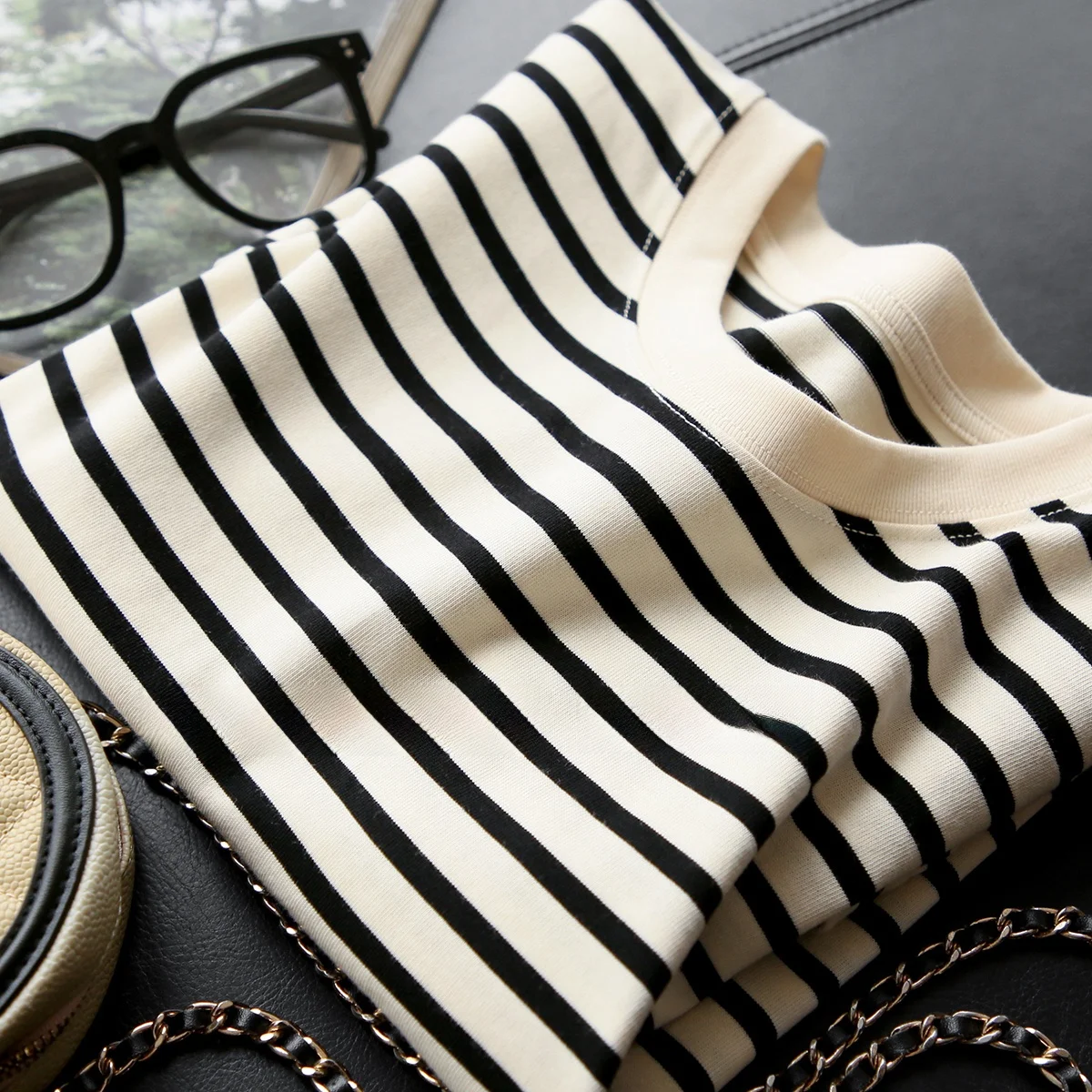

Классическая полосатая футболка из чистого хлопка, круглая футболка Ne ort Sve, женская весенняя новая мода, повседневный удобный дышащий топ