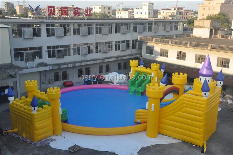 PVC Mobile Water Play Equipment Castle Inflatable Water Park Slide On Ground Inflatable Inflation Water Park