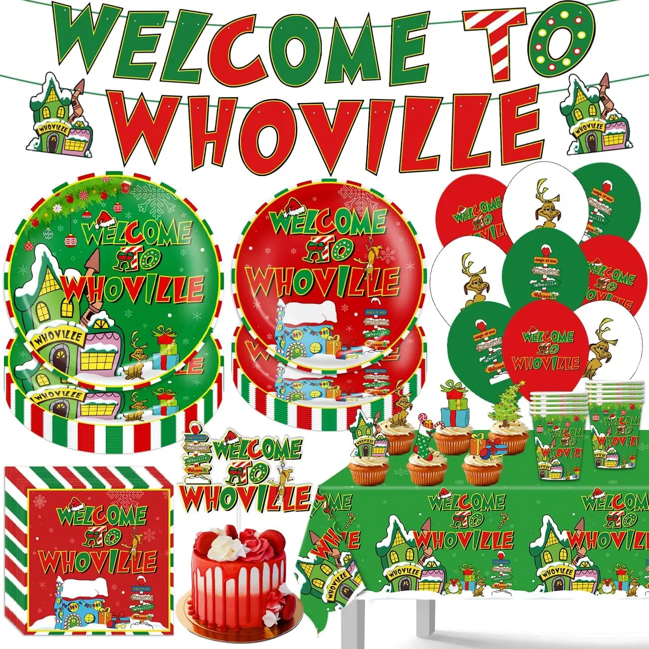 104pcs Christmas Party Decorations Disposable Tableware Set for 20 Guests