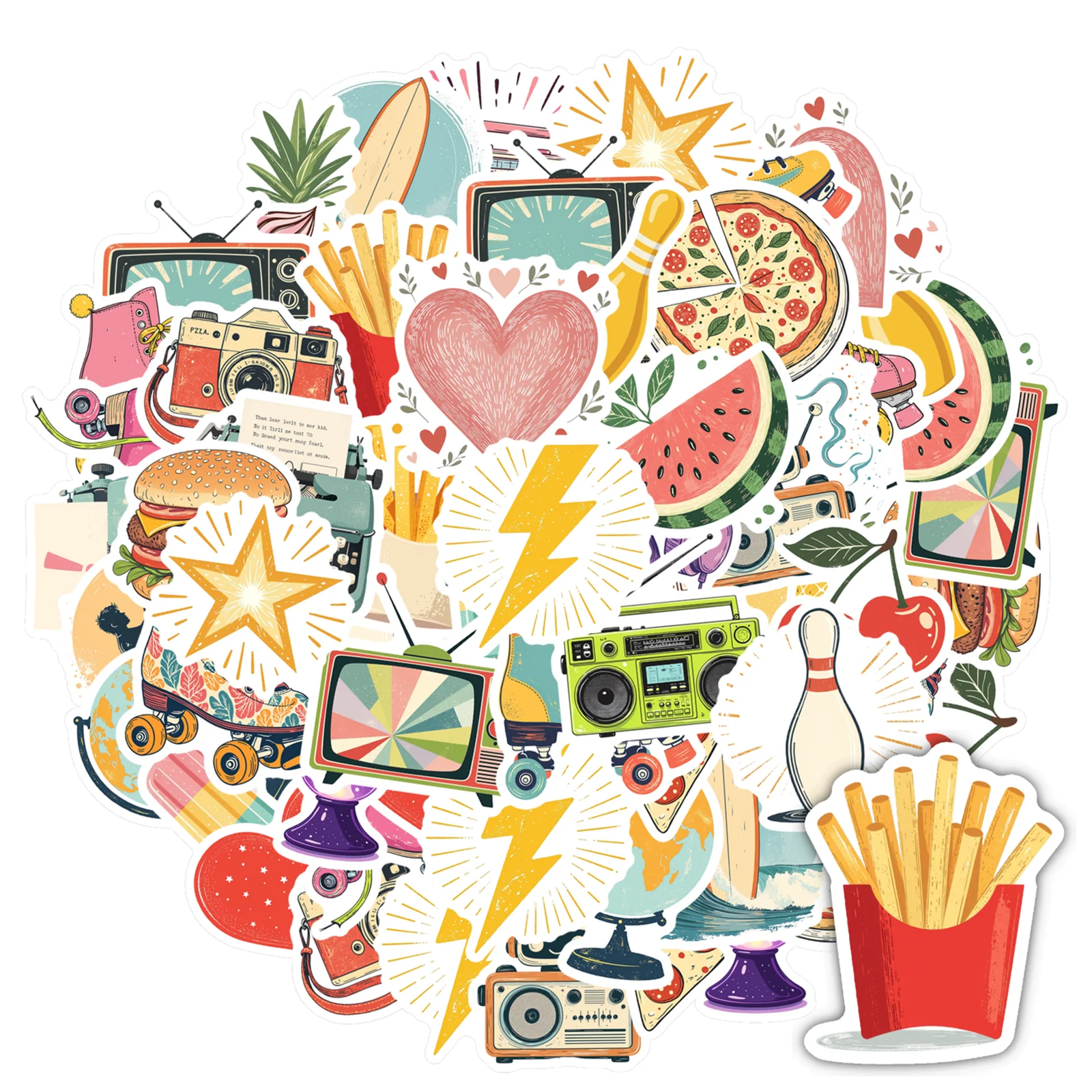 35pcs-100pcs Playful Retro Decals Retro Food Stationery Stickers Funny Stickers For Laptop Phone Car Sticker