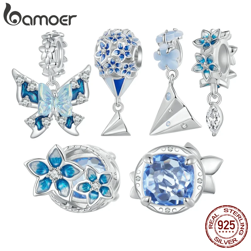 BAMOER 925 Sterling Silver Paper Plane/Butterfly/Flower Charms Beads fit European Bracelets Necklace DIY Jewelry Gift BSC1025