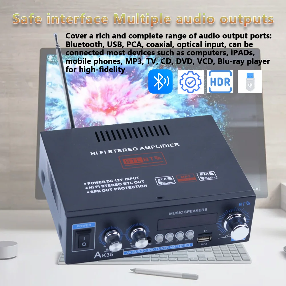 AK-35 amplificador de potência digital alta fidelidade digital casa amplificador de áudio do carro 2 canais casa carro bluetooth amplificador de potência usb
