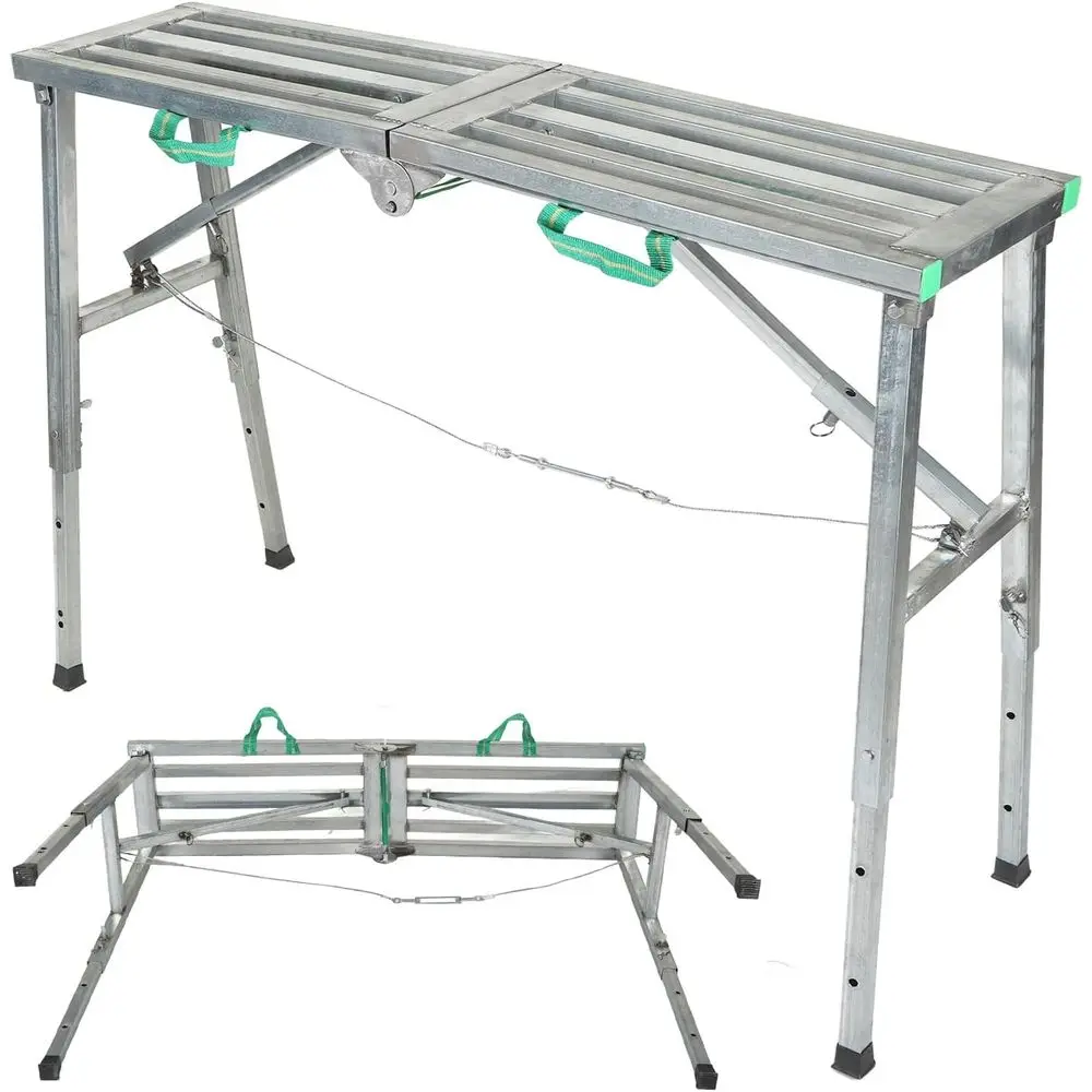Adjustable Folding Work Platform, 60-90cm Height Zinc Plated Alloy Scaffolding Step Ladder with 200KG Capacity, Ideal for RV Cle