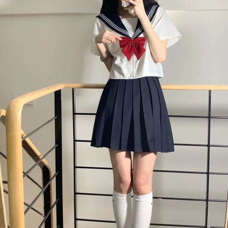 Original JK Uniform White Three Lines Sailor Suit Set Short Sleeve Top Preppy College Summer Class Outfit Campus Daily Costume