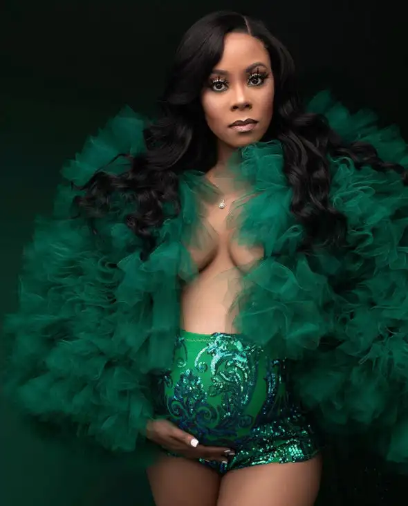 سترة نسائية طويلة من التول بكشكشة خضراء لالتقاط الصور معاطف نسائية ملابس خارجية سترات نسائية