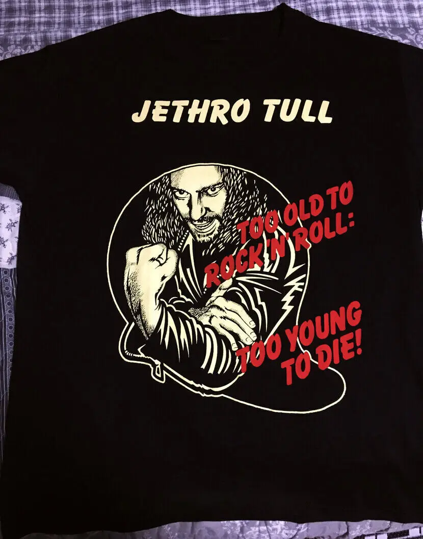 Черная унисекс рубашка Vtg Jethro Tull Too Young Too Old
