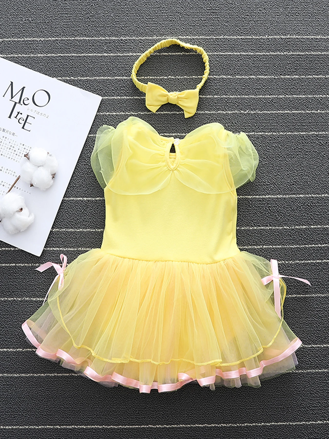 Cute Baby Girls Cotton Short Sleeve Romper Plus Headband, New Yellow Princess Dress Bodysuit, Infant Baby Girls Princess Dress,