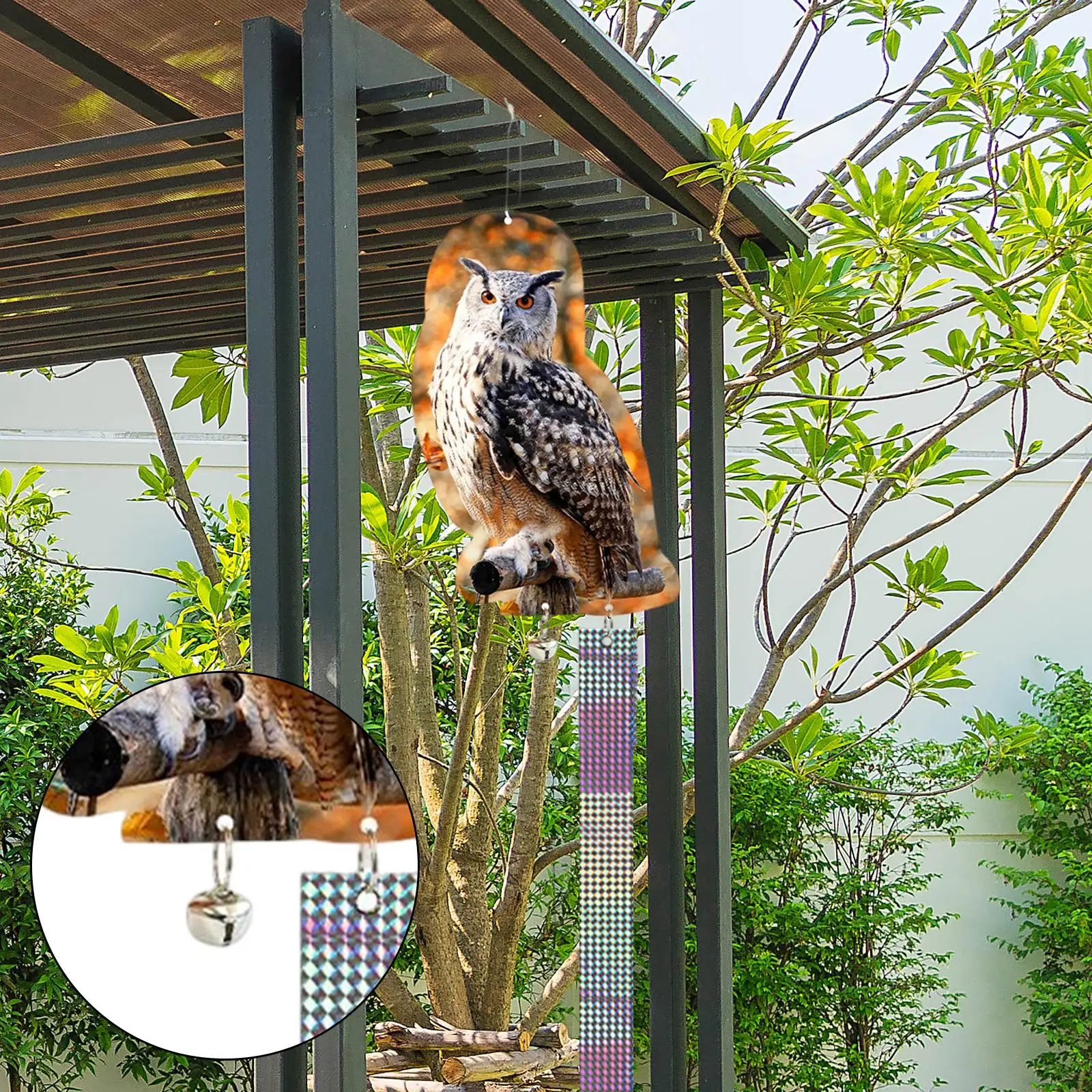 Fake Owl Bird Scarecrow Decoy with Glitter Tape for Balcony Scare Away Pigeons Crows Garden Deterrent