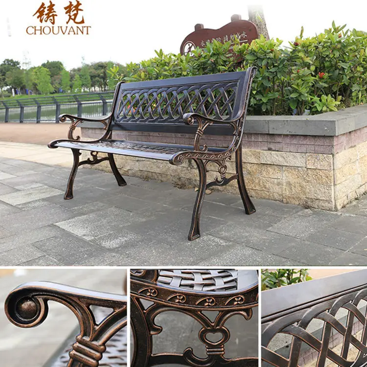 Modern style outdoor park bench cast aluminum bench leg patio metal seating bench for parks