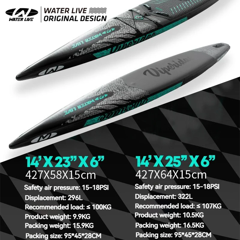 WATERLIVE VIPERIDAE 23/25'' Competition Surfboard Racing SUP Inflatable Standing Paddle Board Water Sports Aquatic Kit