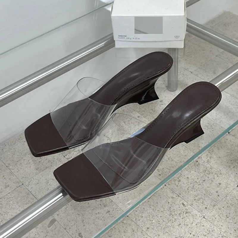 

Женские туфли-мюли Eilyken из ПВХ с прозрачным верхом в горошек на танкетке, модные летние туфли с квадратным носком для вечеринок