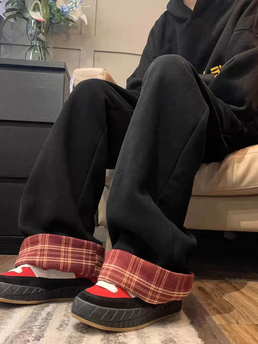 المرأة كتلة اللون منقوشة المخملية مستقيم الساق السراويل الخريف الشتاء عارضة الرياضة طالب نمط موضة جديدة #5