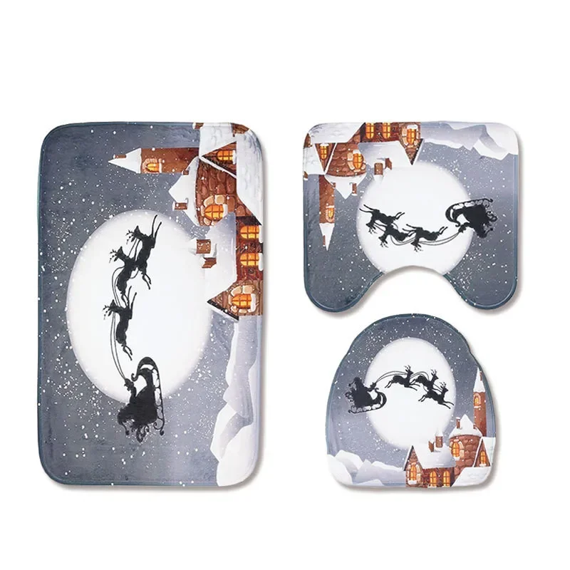 

Marry Christmas cartoon Three-piece set 3D printed Bathroom Pedestal Rug Lid Toilet Cover Bath Mat Set drop shipping 04
