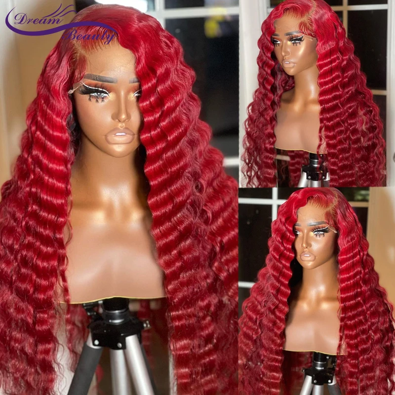 

Deep Wave Red Wig Human Hair Wigs Lace Frontal 13x6 Lace Front Wig PrePlucked Bleached Knots Wigs 13x4 Remy Wig Deep Part