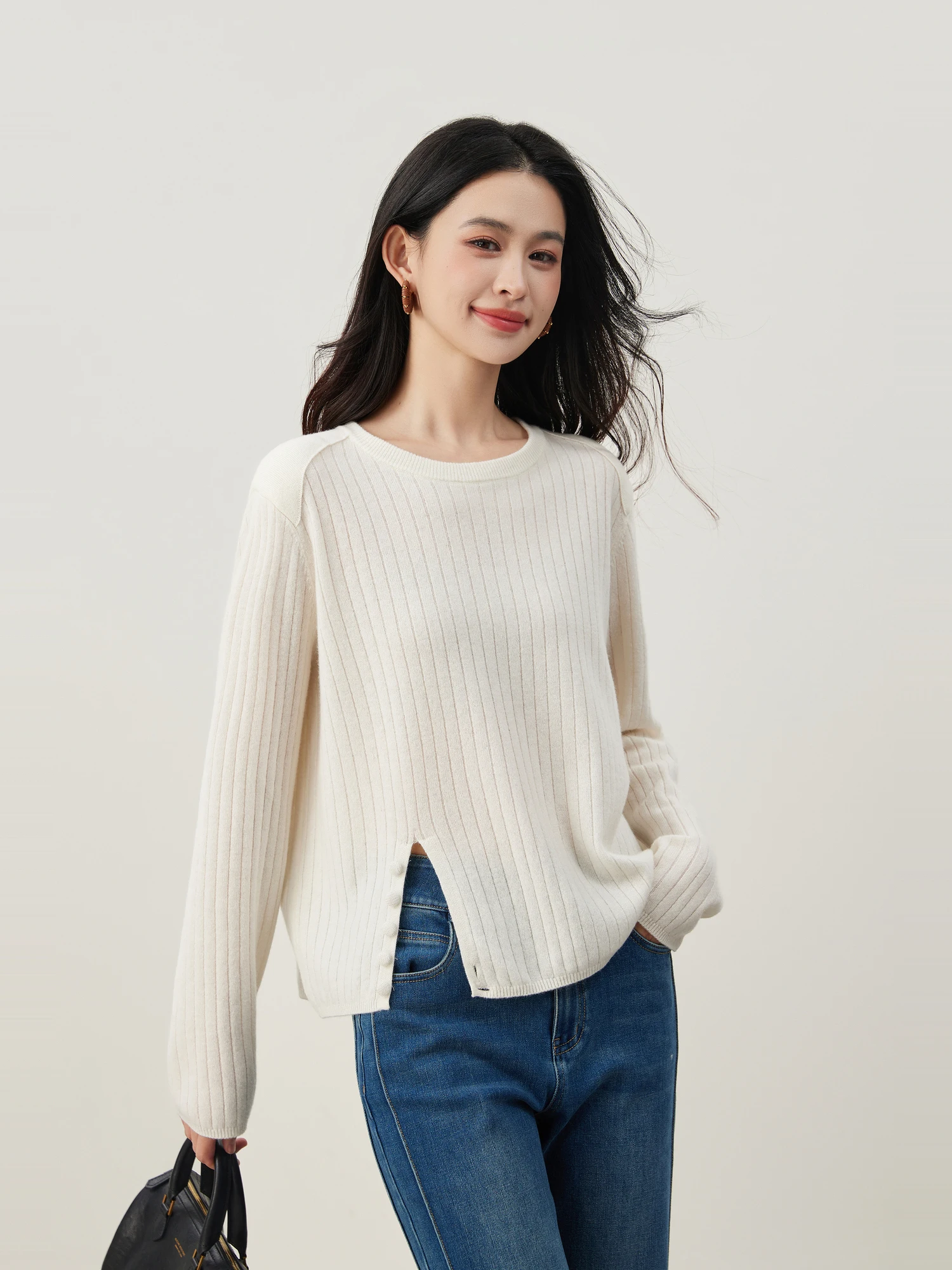 

Mijia High Quali Camere трикотаж женский свитер с асимметричным подолом из шерстяной пряжи на пуговицах Ele Sle зимний ...