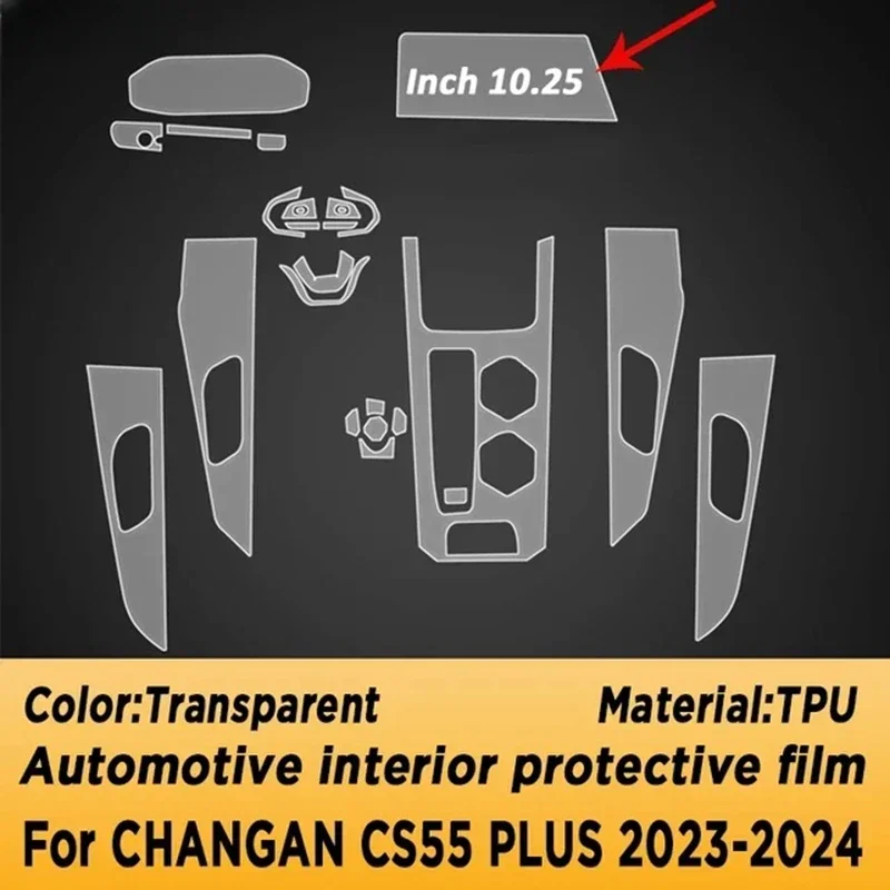 Dla CHANGAN CS55 PLUS 2023 2024 Konsola środkowa drzwi samochodu Media Deska rozdzielcza Nawigacja TPU Folia ochronna przed zarysowaniami Wnętrze