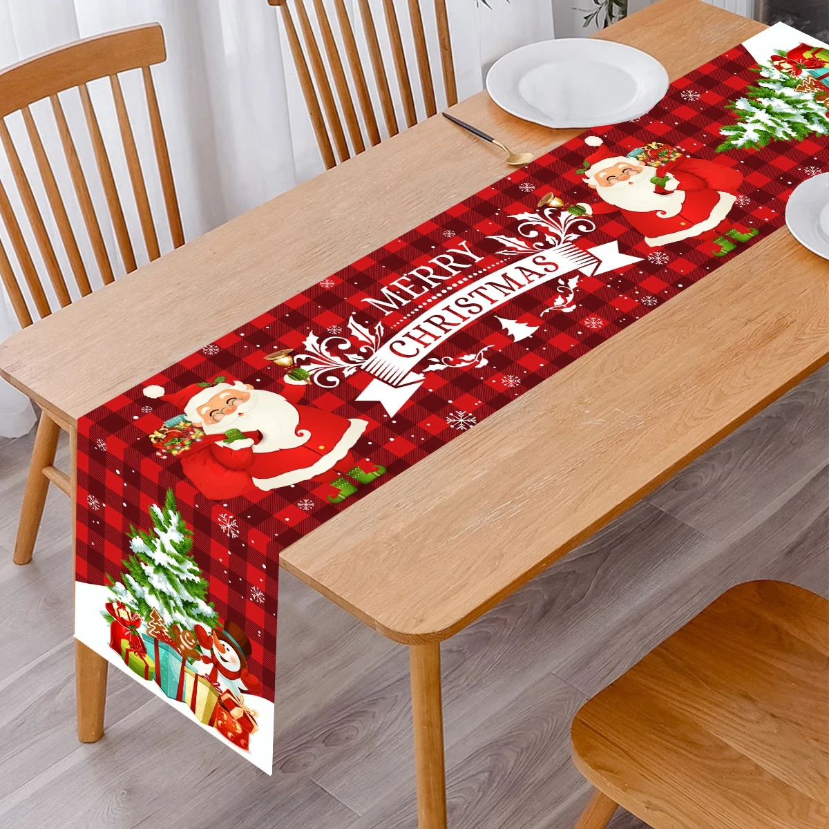 Christmas Table Runner Merry Christmas Decoration for Home 2024 Table Flag Cover Xmas Ornament Navidad Natal New Year Gift 2025