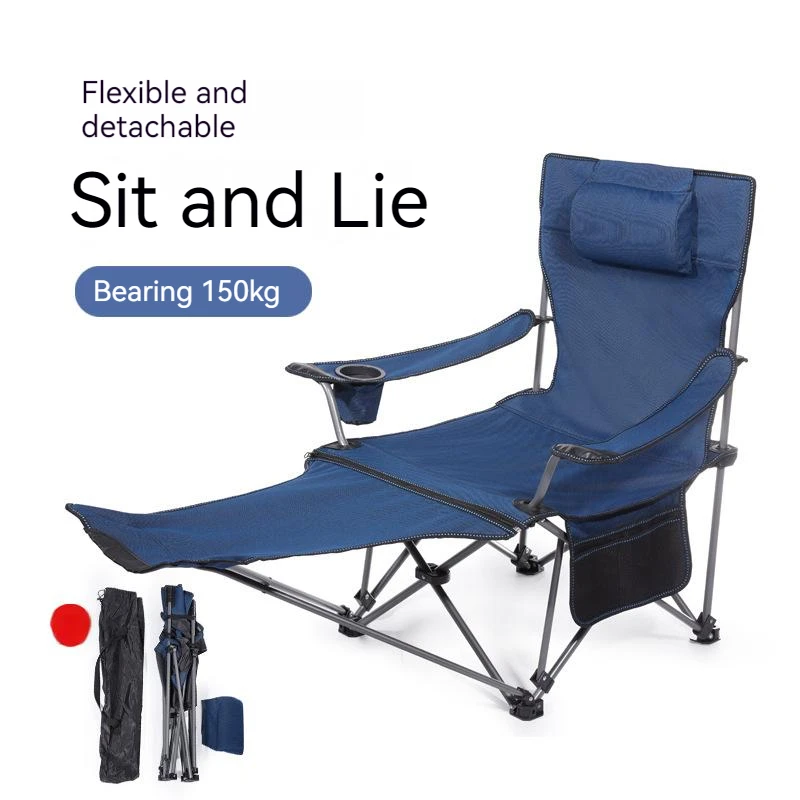 Imagem -02 - Portátil Folding Deck Chair Cadeira Camping Ajustável com Suporte de Copo e Apoio para os Pés Mobiliário ao ar Livre Cadeira de Praia