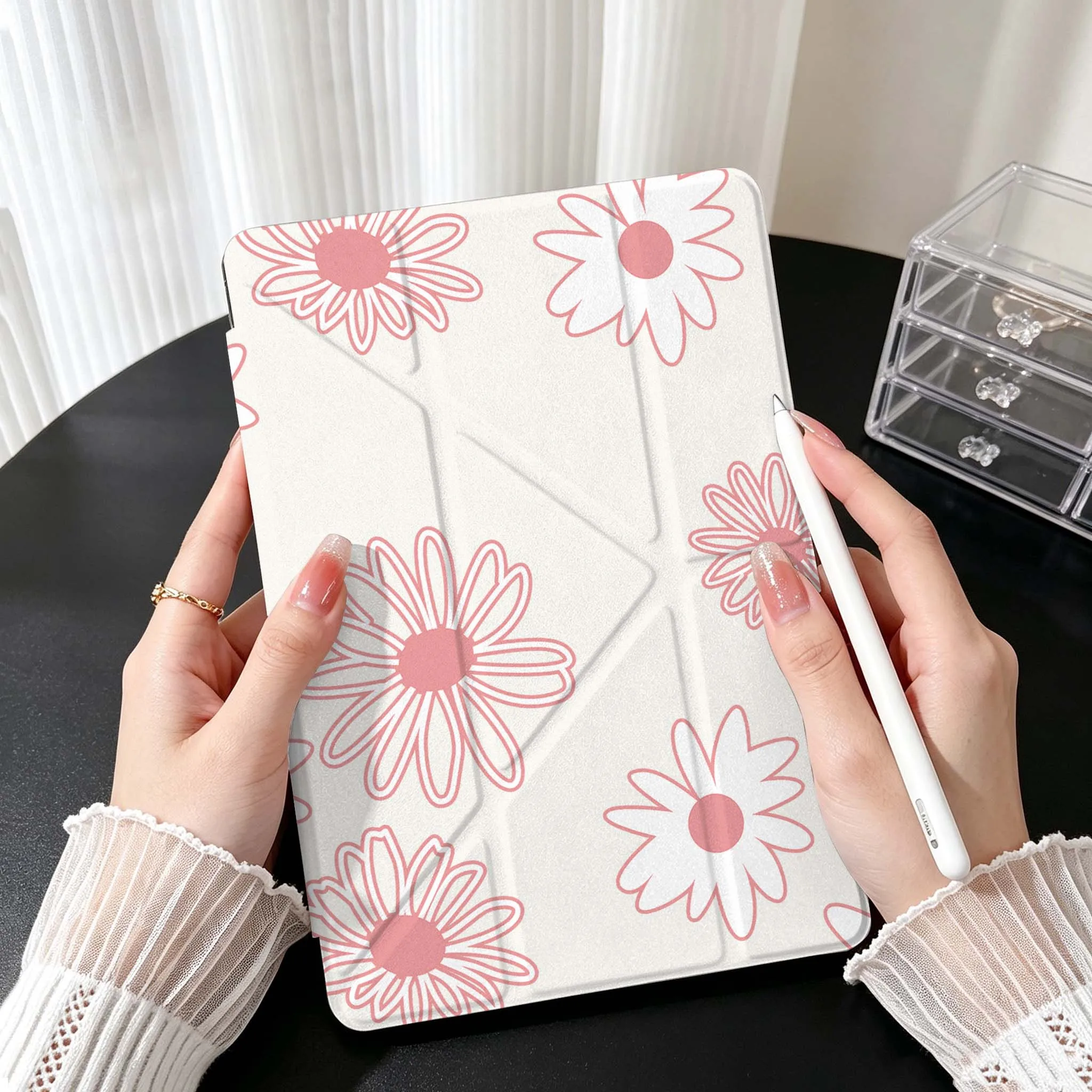 Strawberry Red Dot Case For Samsung Galaxy Tab A9 A8 A11 S6 S7 S8 S9 S10 FE Plus Lite Transparent Y-Shaped Folding Tablet