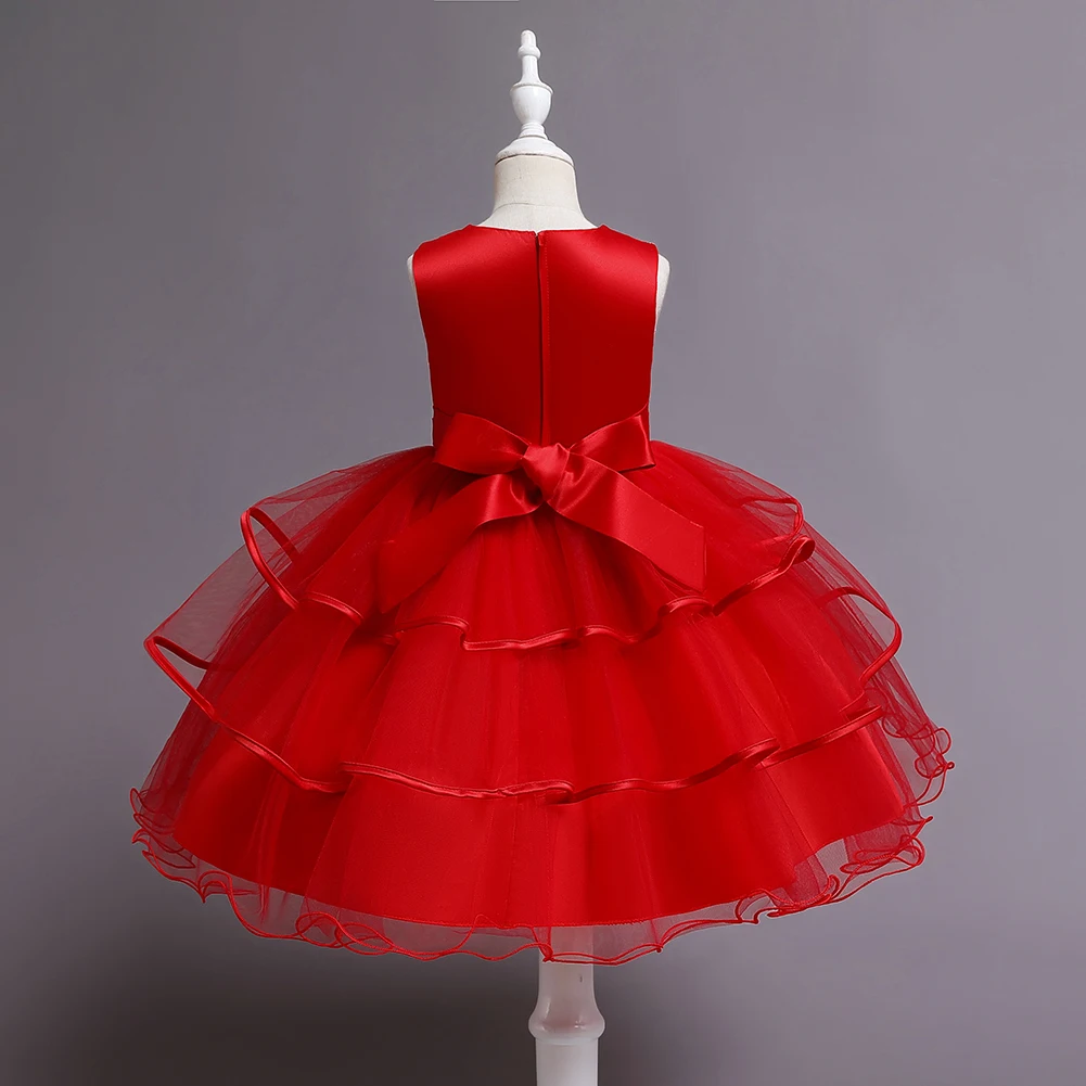 Europe and the United States children flower cake wedding dress children dress princess dress catwalk show high-end girls short