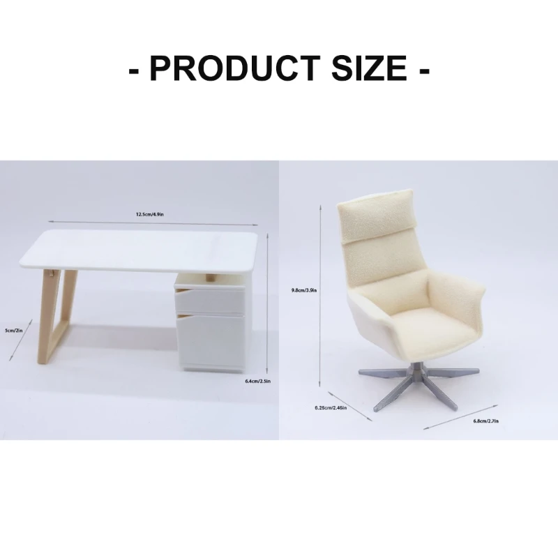 Juego escritorio y silla oficina en miniatura a escala 1/12, 2 piezas, accesorios para casas muñecas con diseño y 15UB