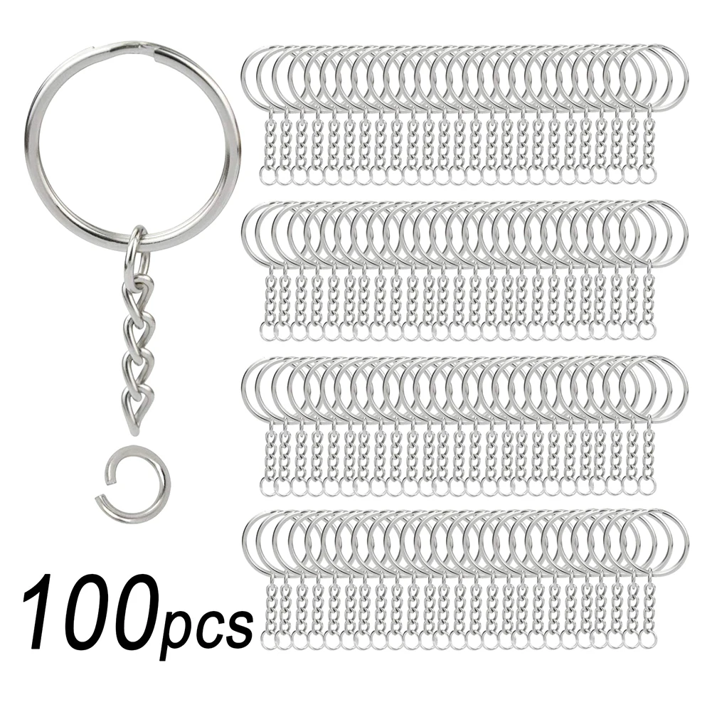 100 Pcs/Set Silvery Stainless Alloy Circle DIY Key Chains Keyrings Jewelry Keychain Key Ring 25mm