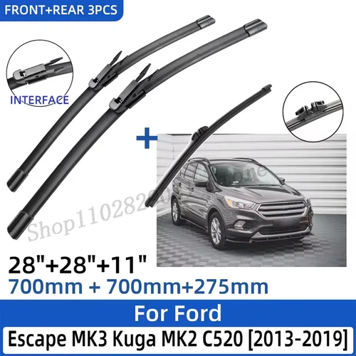 Imagen 1 del producto Para Ford Escape MK3 Kuga MK2 C520 2013-2019 28 ""+ 28"" + 11 ""escobillas de limpiaparabrisas delanteras y traseras accesorios para cortar ventanas