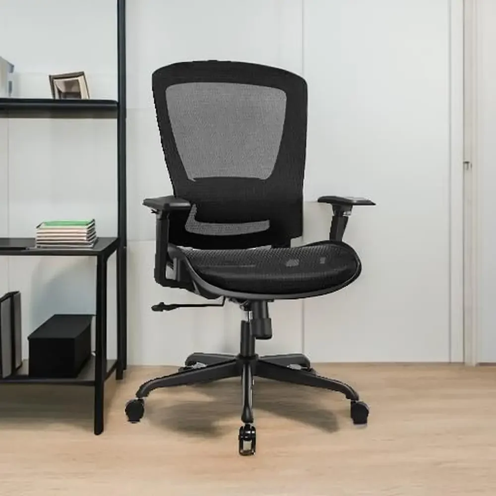 Ergonomic Mesh Office Chair with Adjustable Lumbar Support & Armrests Sturdy Task Chair Computer Desk Tilt Function Comfort