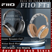 FIIO FT1 Hifi Music Earphones Wired Walnut Beech Wood Physical Sound Insulation 60mm Large Dynamic Coil Customized Headphones