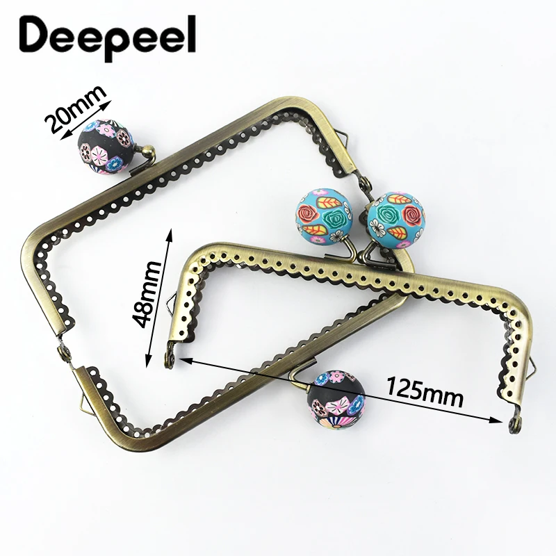 1/2/5Pcs 12cm Metal Handle Purse Bag Frame Retro Bead Kiss Clasp Brass Wallet Sewing Bracket Buckle DIY Hardware Accessories