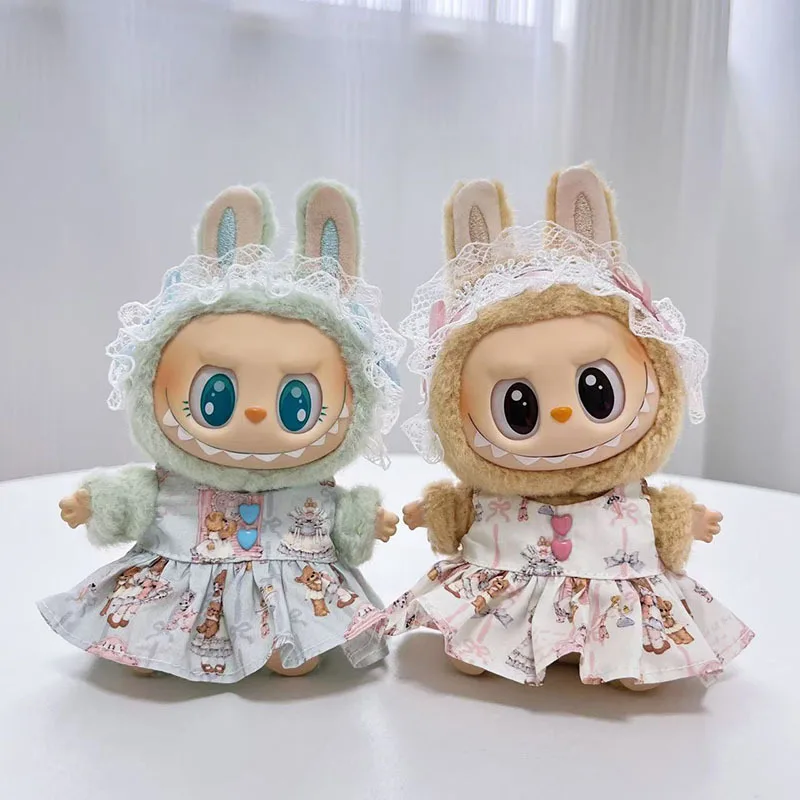 Labubu I II Idol Dolls Sitting Party Clothing Outfit 17cm Mini Plush Doll'S Clothes Lolita Dress Overalls Accessories