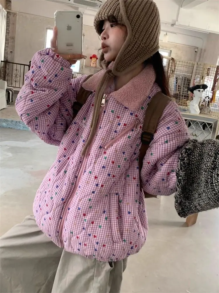 

Women's Love-themed Floral Pattern Lapel Jacket Autumn Warm Top Casual Fashion Female Long-sleeved Outer Wear Loose Coat