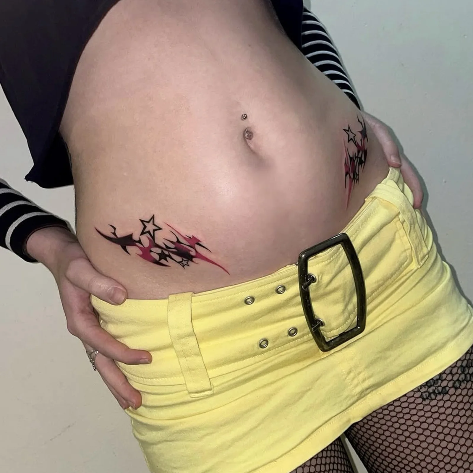 Black Red Gradient Thorn Star Tattoo Sticker Waterproof Long Lasting Men Women Cool Y2K Spice Girl Arm Sticker