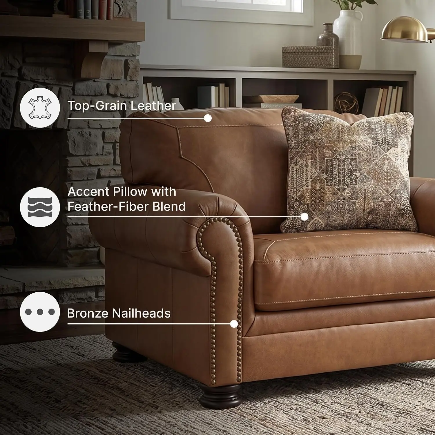 Carianna Oversized Leather Accent Chair, Caramel