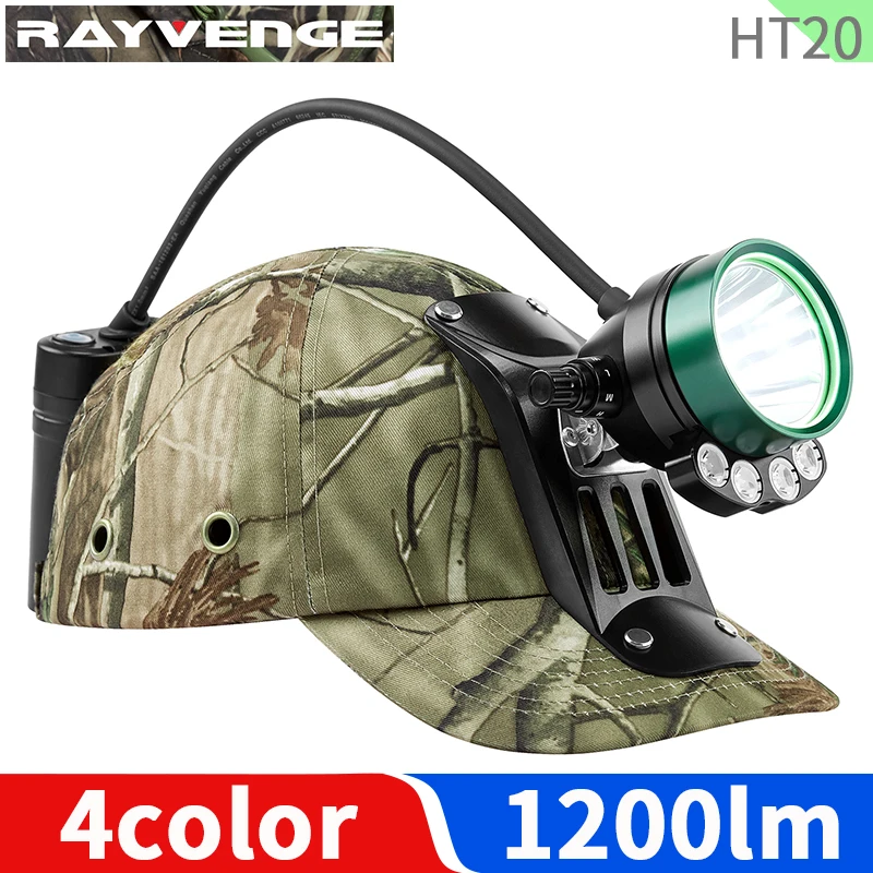 HT20 Coon Hunting Lights with Hard Cap with White Walking Light,Mult-Colors(White Red Green Amber) Predator Hunter Headlamp